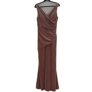 Revelry Velvet Draped V-Neck Gown - Beautiful Deep Blush Color - Size 14